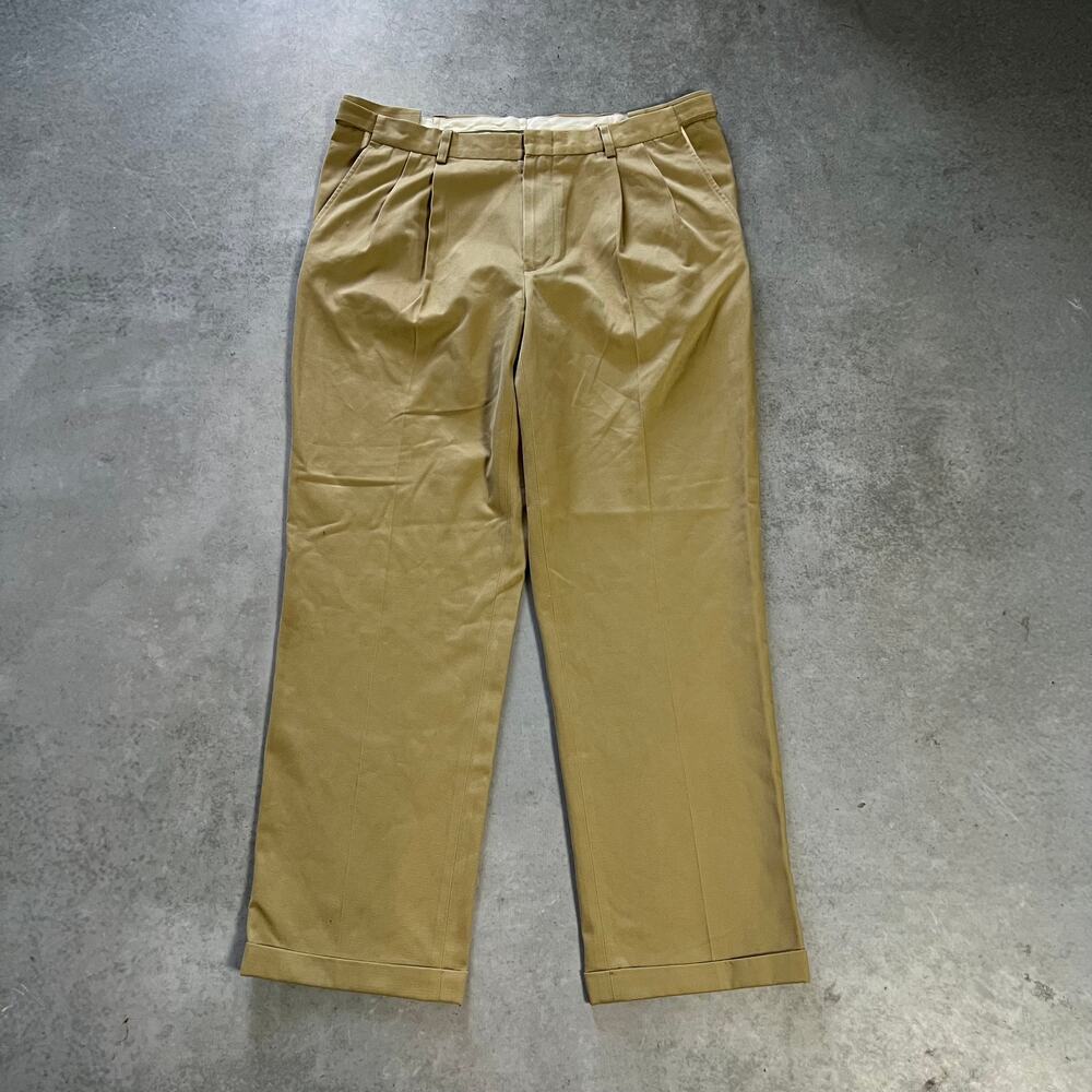 Orvis Men’s Pleated Chino Khaki Beige Vintage Pants 100% Cotton 90's Size 36x32